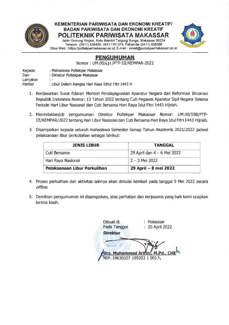 PENGUMUMAN LIBUR MAHASISWA