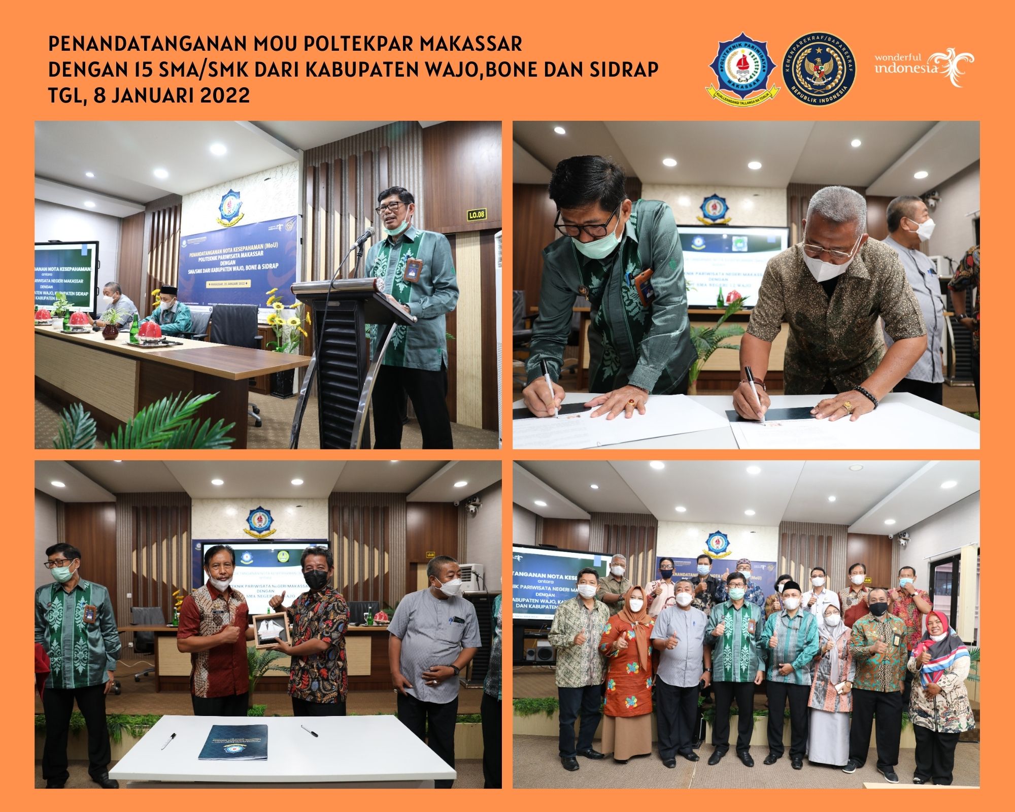 Penandatanganan Nota Kesepahaman (MoU) Politeknik Pariwisata Makassar dengan 15 SMA/SMK dari Kabupaten Wajo, Bone & Sidrap